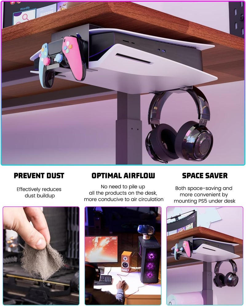 Karanava Mount for PS5 Under Desk with Controller Headset Holder - All-in-One Space-Saving Stand for PS5 Consoles,Game Storage-Clutter-Free Gaming Setup - Image 4